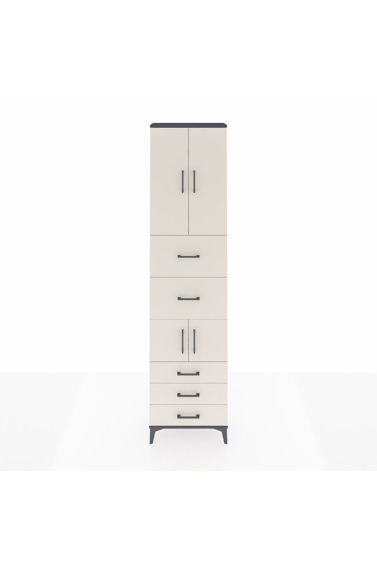 Arges Dolap 4 Raflı 5 Çekmeceli 4 Kapaklı 60x30x243 Antrasit-Aytaşı