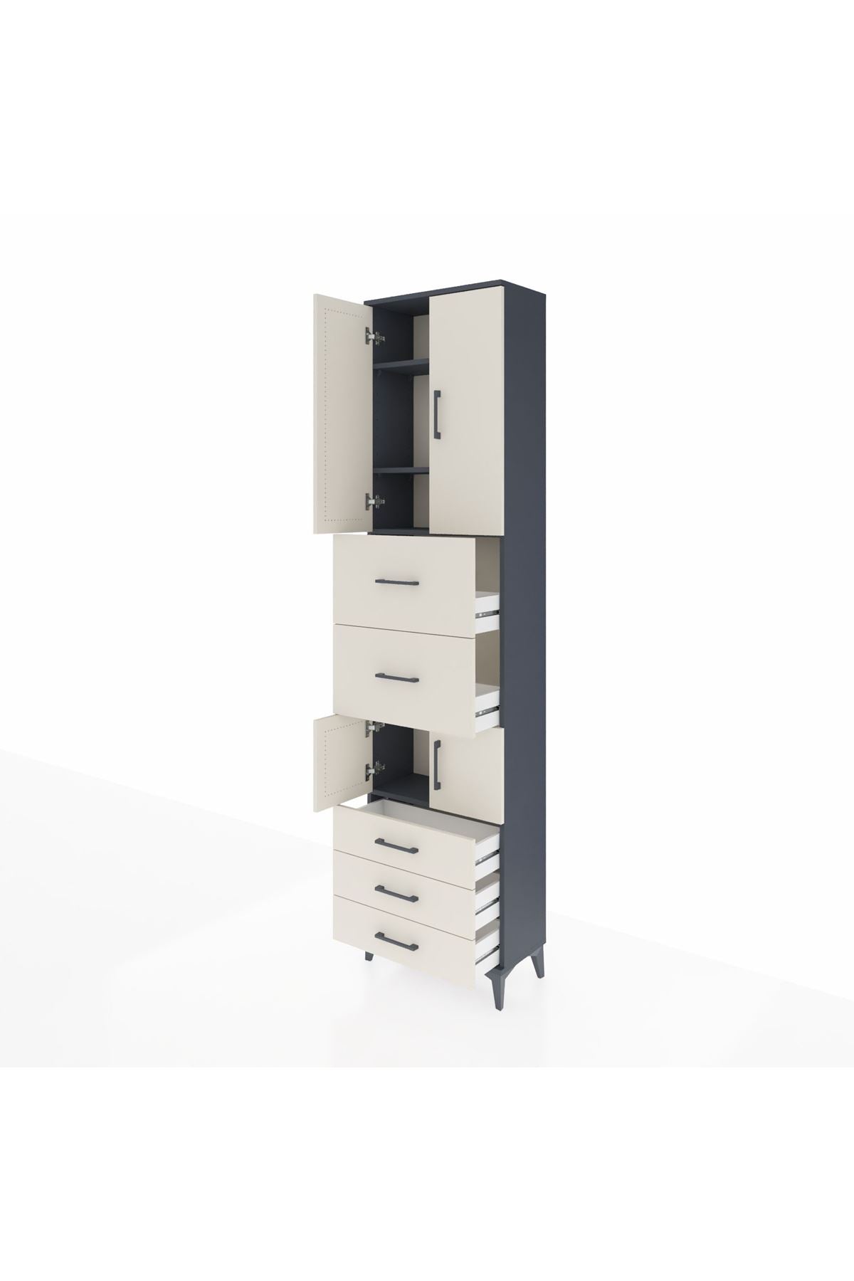 Arges Dolap 4 Raflı 5 Çekmeceli 4 Kapaklı 60x30x243 Antrasit-Aytaşı