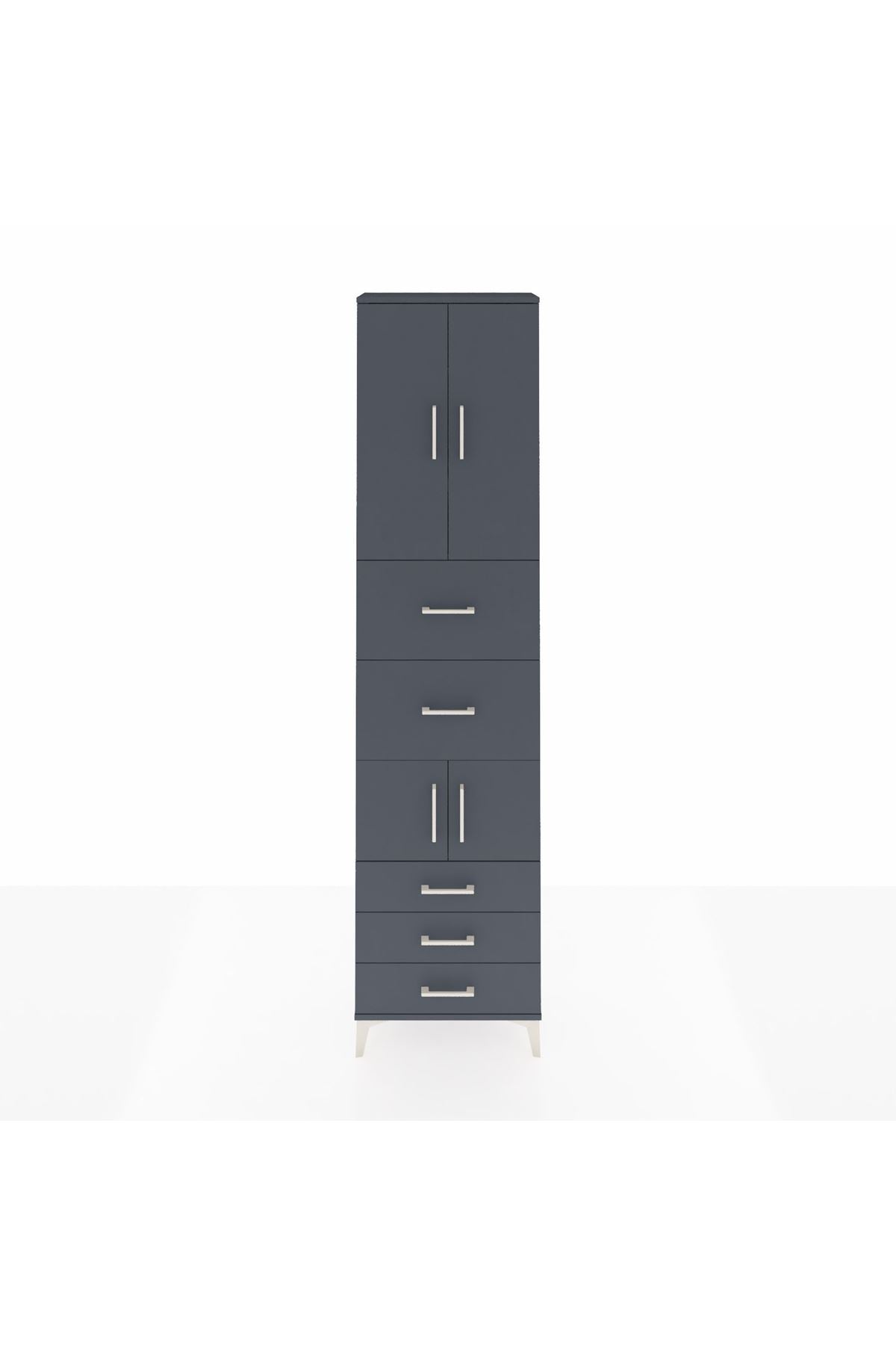 Arges Dolap 4 Raflı 5 Çekmeceli 4 Kapaklı 60x30x243 Antrasit-Antrasit