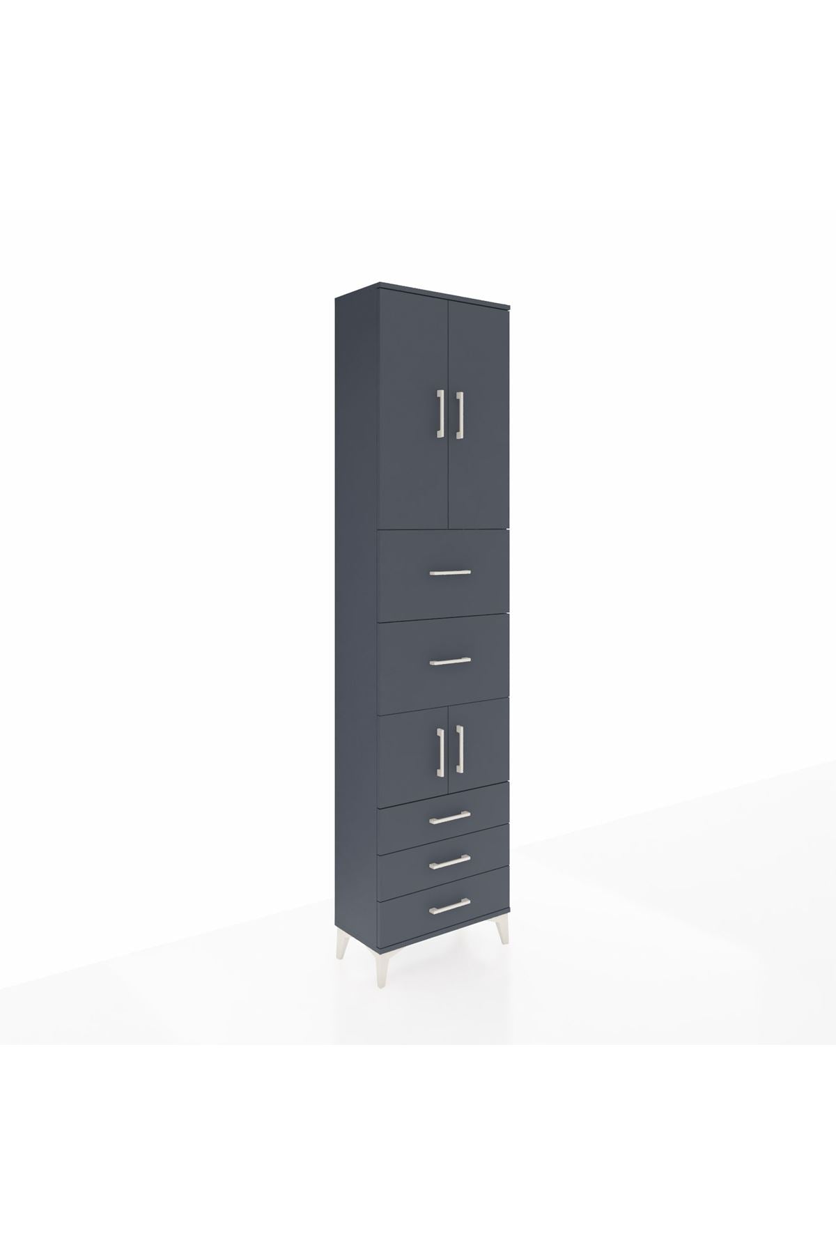 Arges Dolap 4 Raflı 5 Çekmeceli 4 Kapaklı 60x30x243 Antrasit-Antrasit