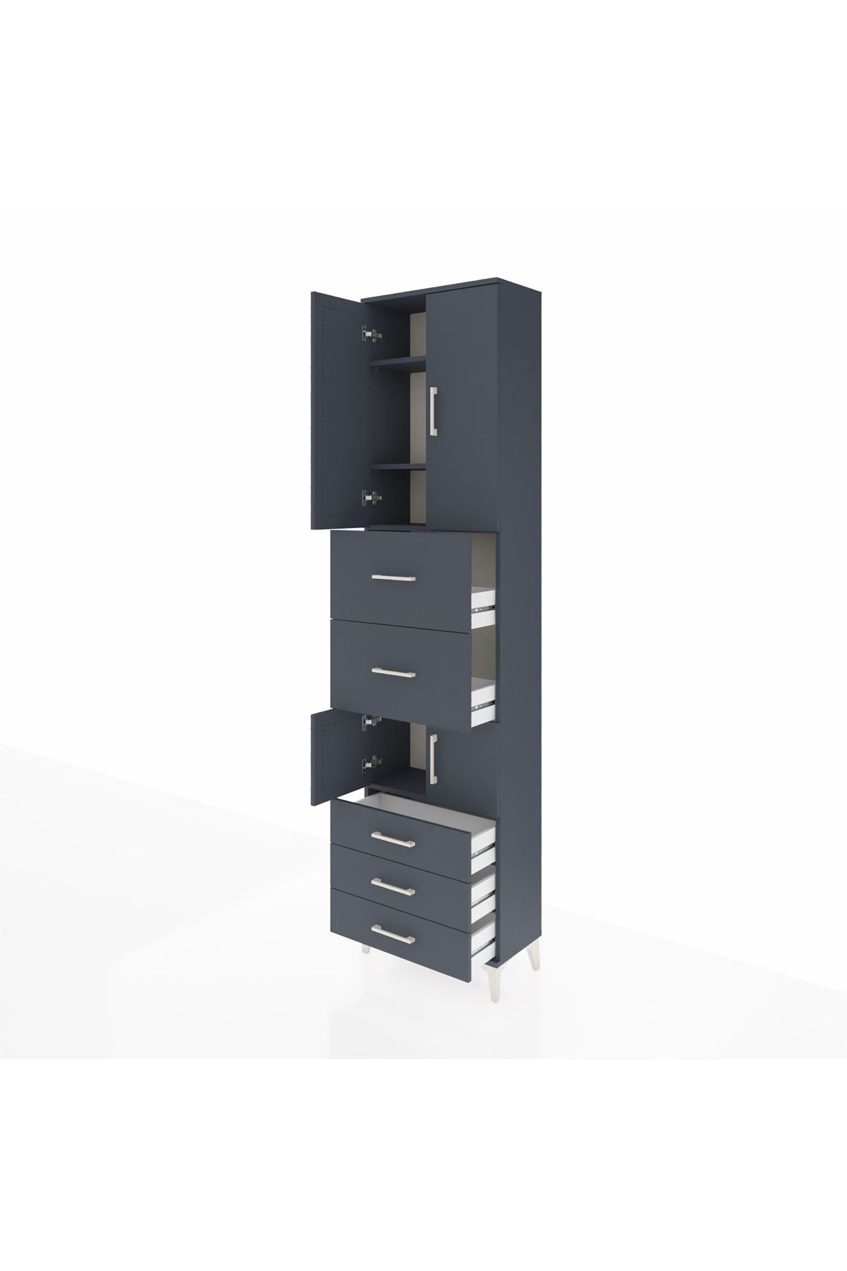 Arges Dolap 4 Raflı 5 Çekmeceli 4 Kapaklı 60x30x243 Antrasit-Antrasit