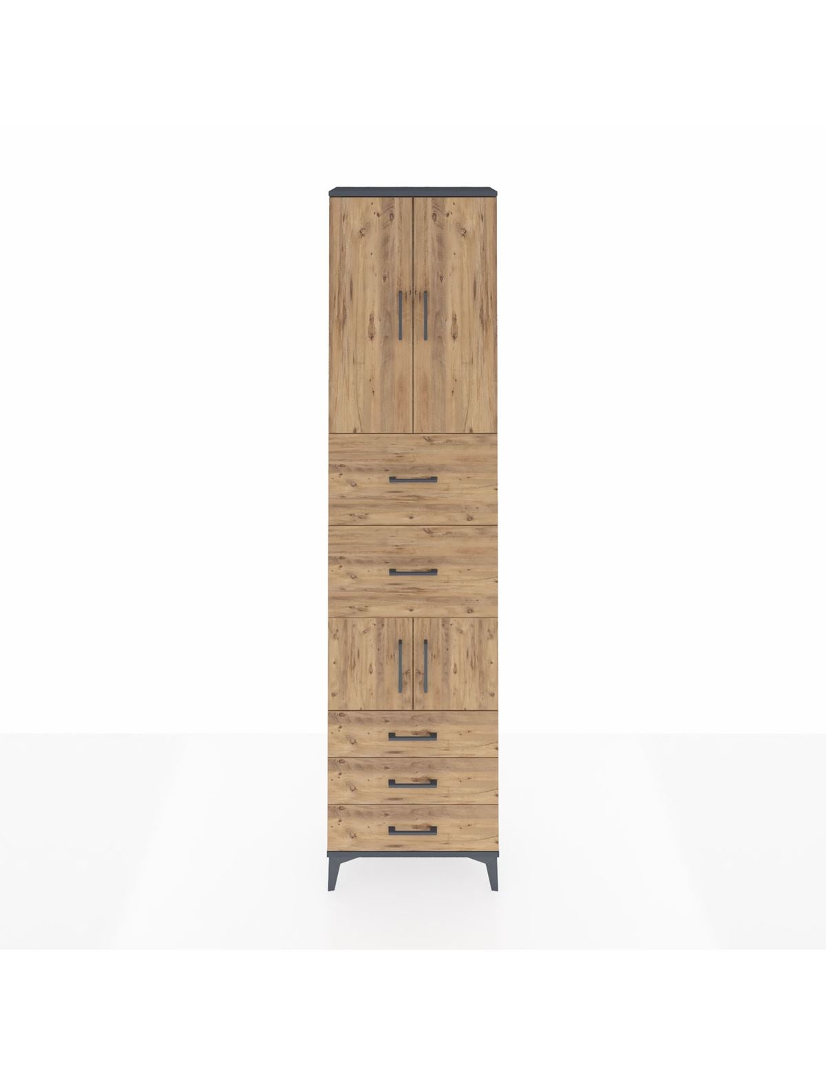 Arges Dolap 4 Raflı 5 Çekmeceli 4 Kapaklı 60x30x243 Antrasit-Çam