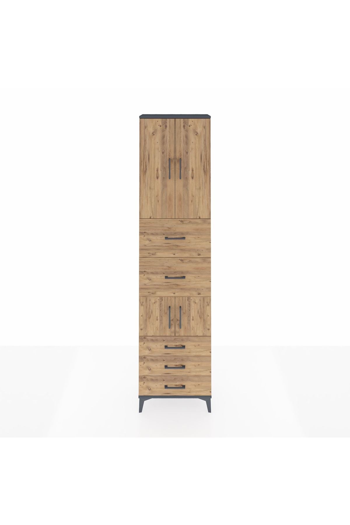 Arges Dolap 4 Raflı 5 Çekmeceli 4 Kapaklı 60x30x243 Antrasit-Çam