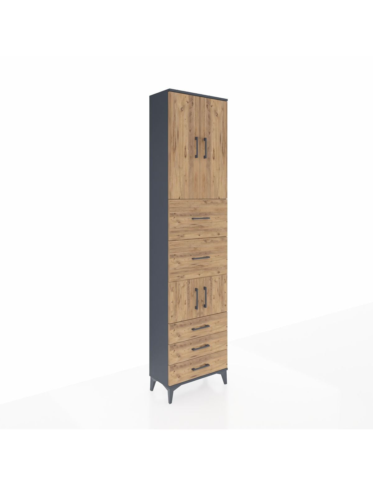 Arges Dolap 4 Raflı 5 Çekmeceli 4 Kapaklı 60x30x243 Antrasit-Çam