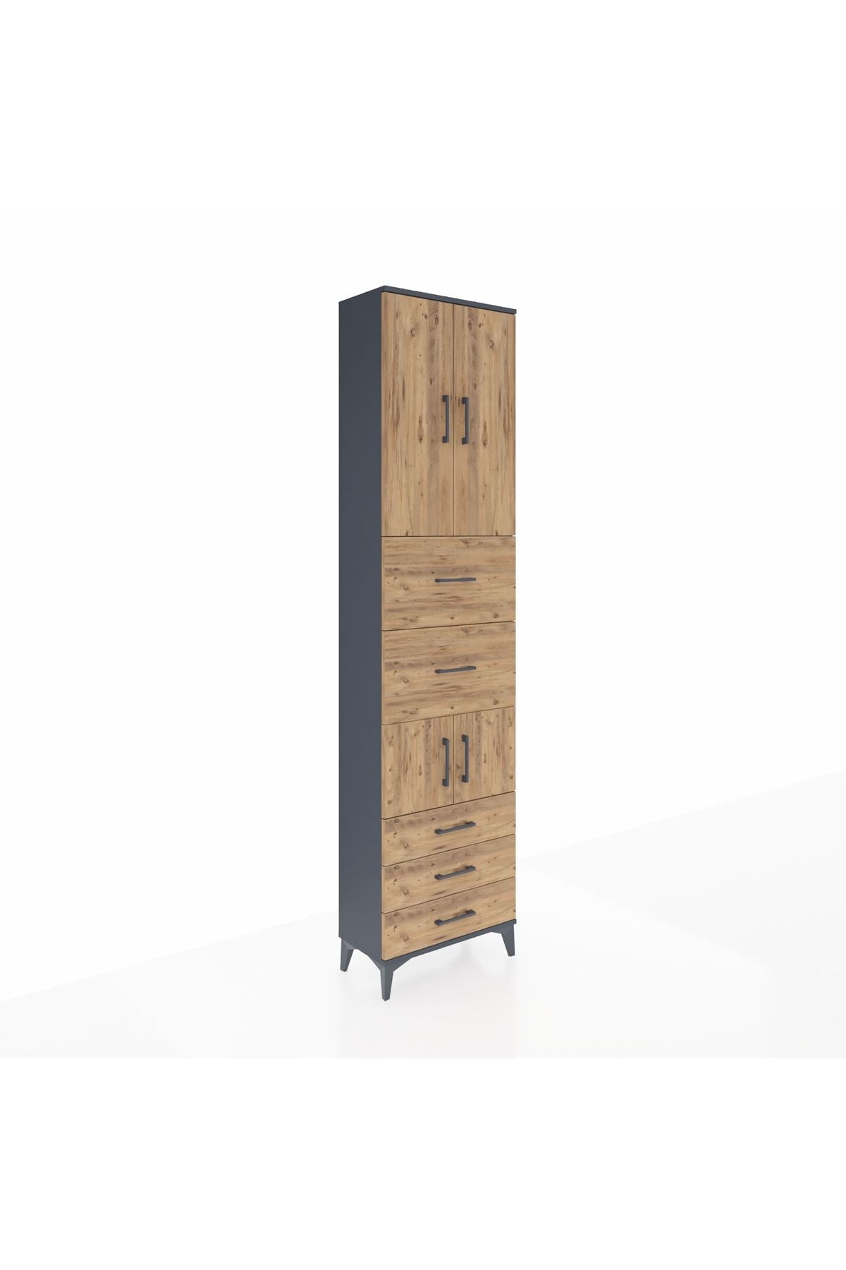 Arges Dolap 4 Raflı 5 Çekmeceli 4 Kapaklı 60x30x243 Antrasit-Çam