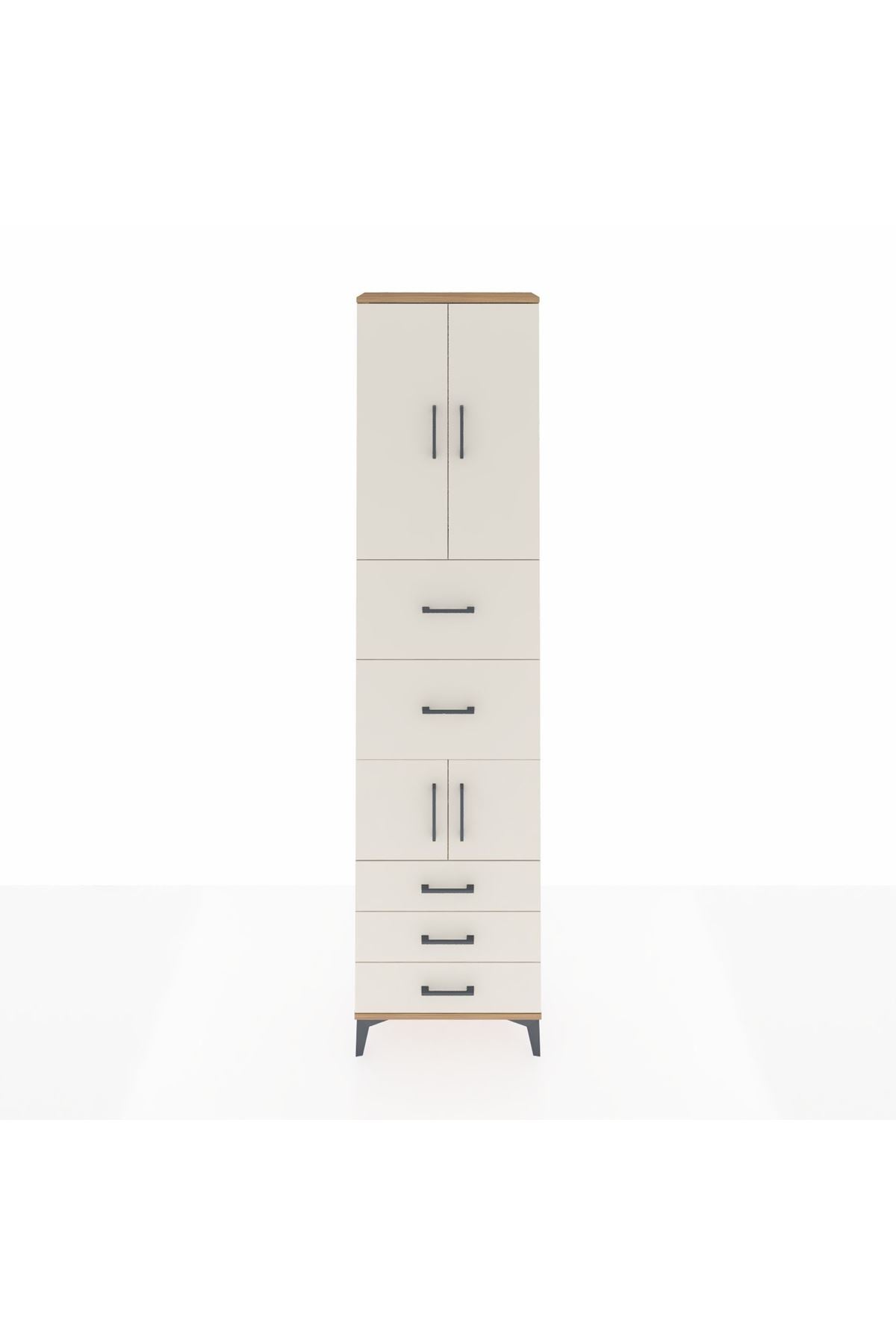 Arges Dolap 4 Raflı 5 Çekmeceli 4 Kapaklı 60x30x243 Çam-Aytaşı