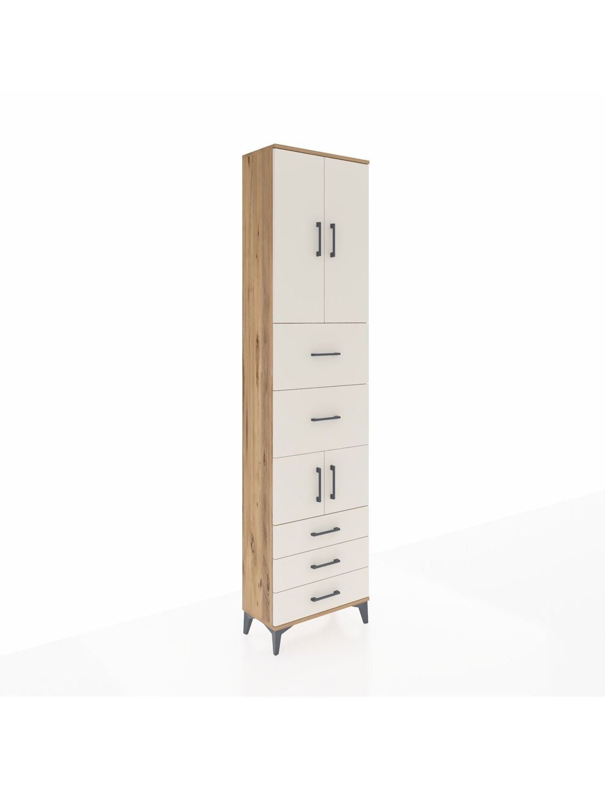 Arges Dolap 4 Raflı 5 Çekmeceli 4 Kapaklı 60x30x243 Çam-Aytaşı