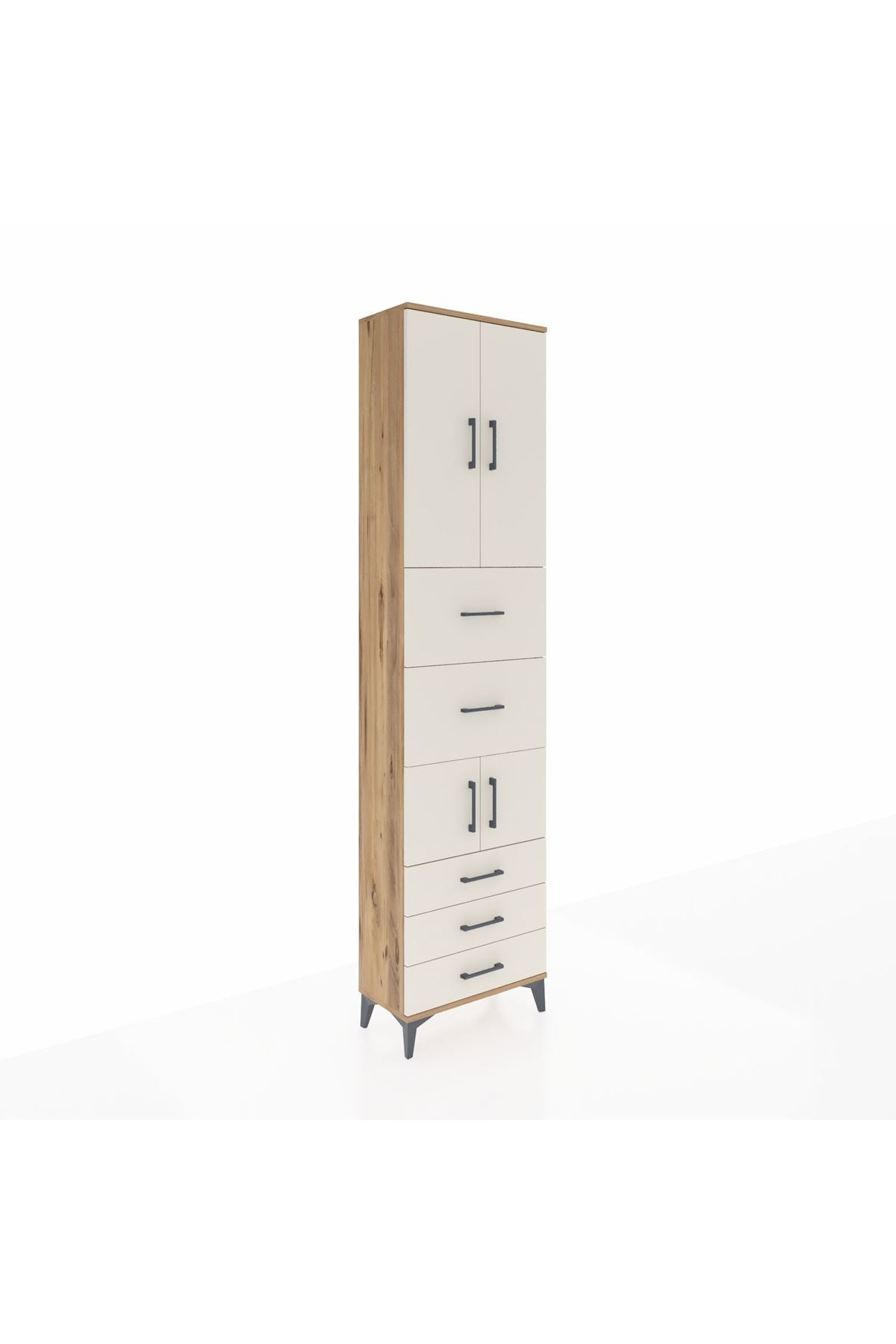 Arges Dolap 4 Raflı 5 Çekmeceli 4 Kapaklı 60x30x243 Çam-Aytaşı