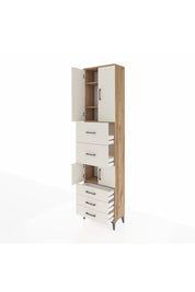 Arges Dolap 4 Raflı 5 Çekmeceli 4 Kapaklı 60x30x243 Çam-Aytaşı