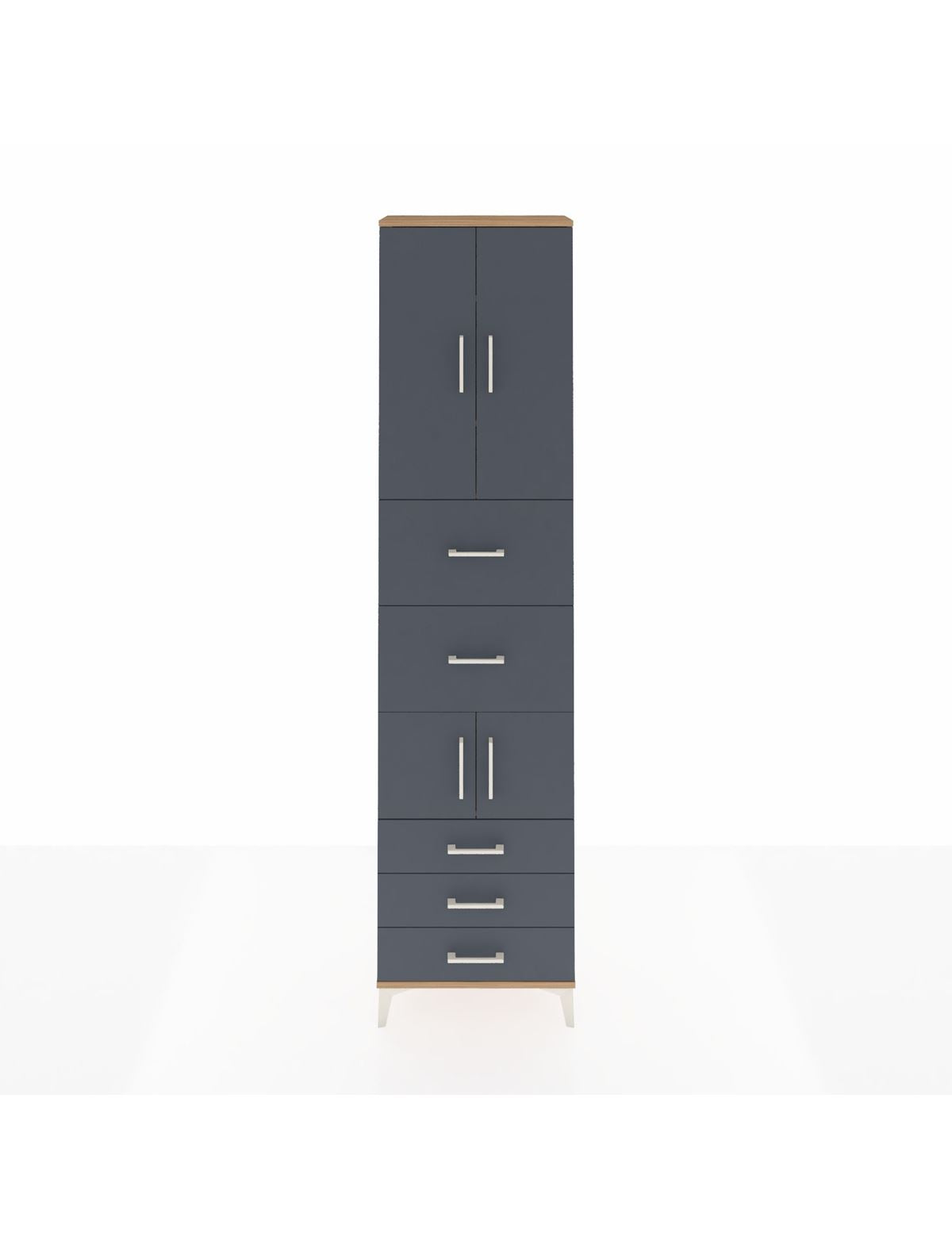 Arges Dolap 4 Raflı 5 Çekmeceli 4 Kapaklı 60x30x243 Çam-Antrasit