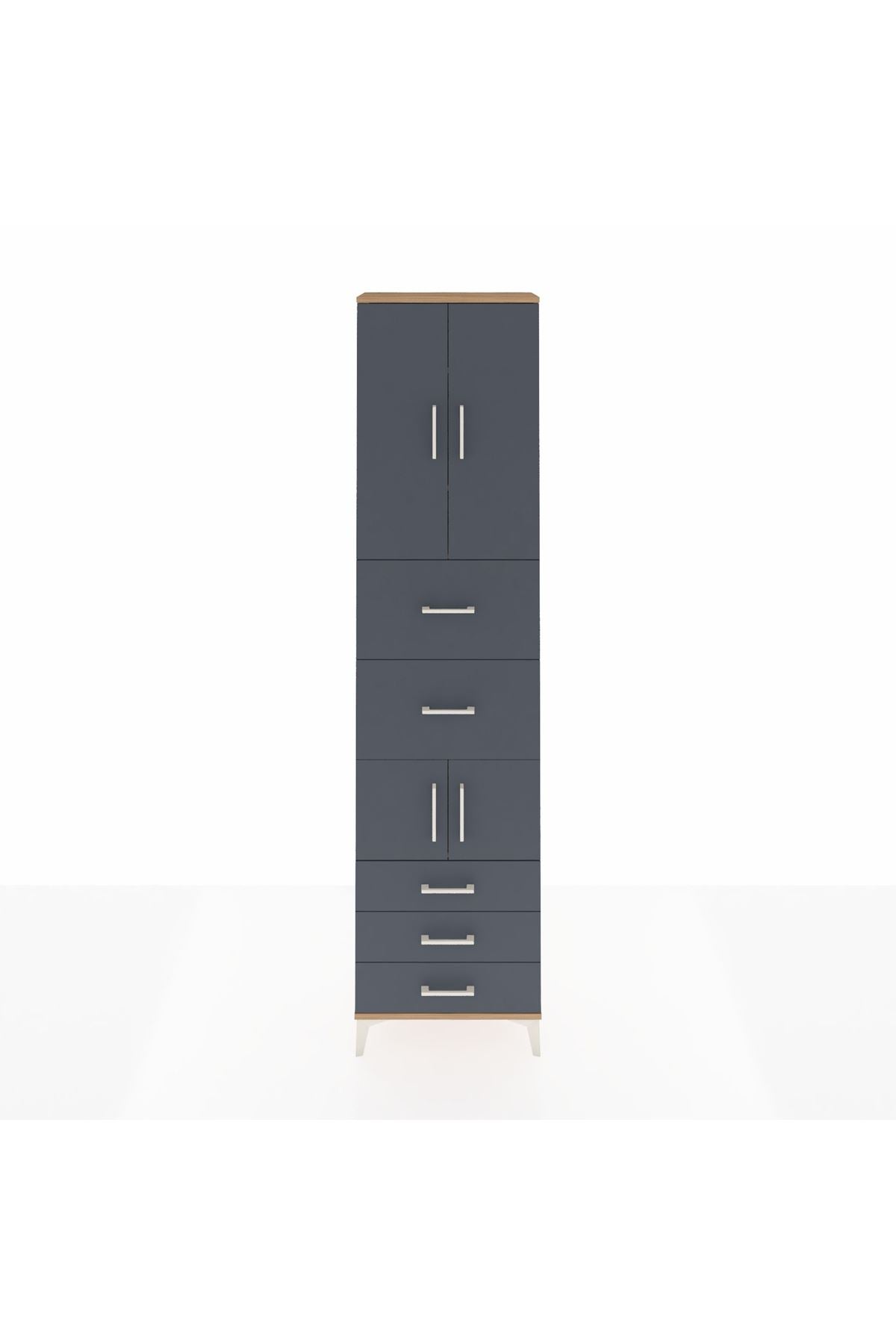 Arges Dolap 4 Raflı 5 Çekmeceli 4 Kapaklı 60x30x243 Çam-Antrasit