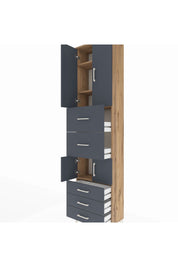 Arges Dolap 4 Raflı 5 Çekmeceli 4 Kapaklı 60x30x243 Çam-Antrasit