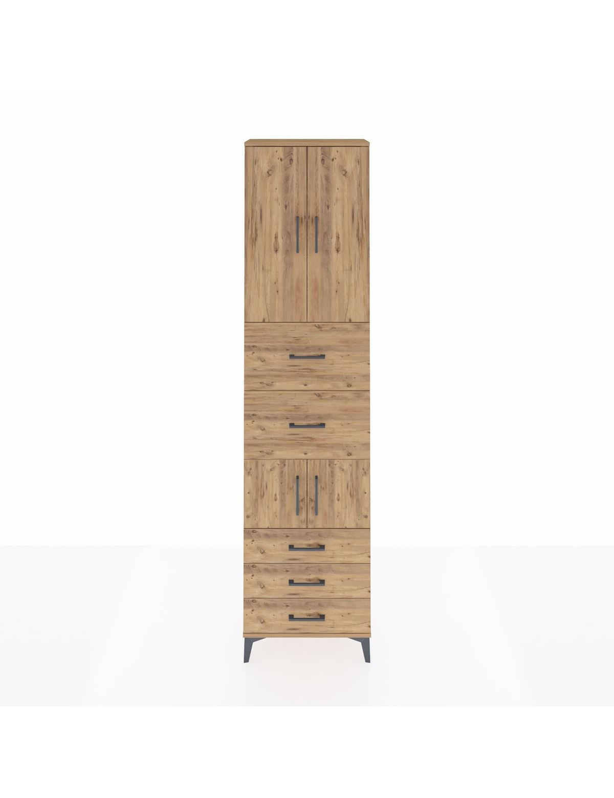 Arges Dolap 4 Raflı 5 Çekmeceli 4 Kapaklı 60x30x243 Çam-Çam