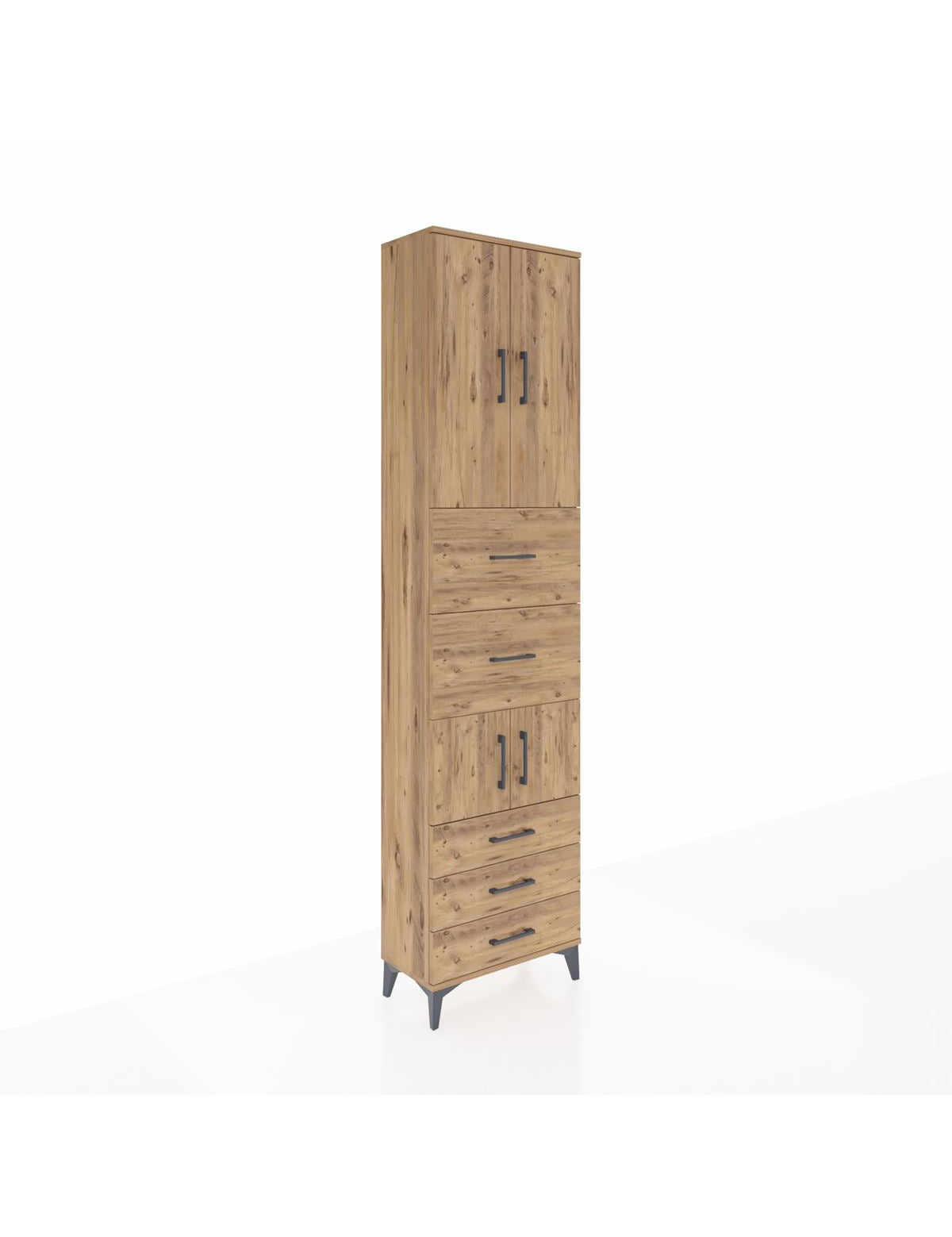 Arges Dolap 4 Raflı 5 Çekmeceli 4 Kapaklı 60x30x243 Çam-Çam