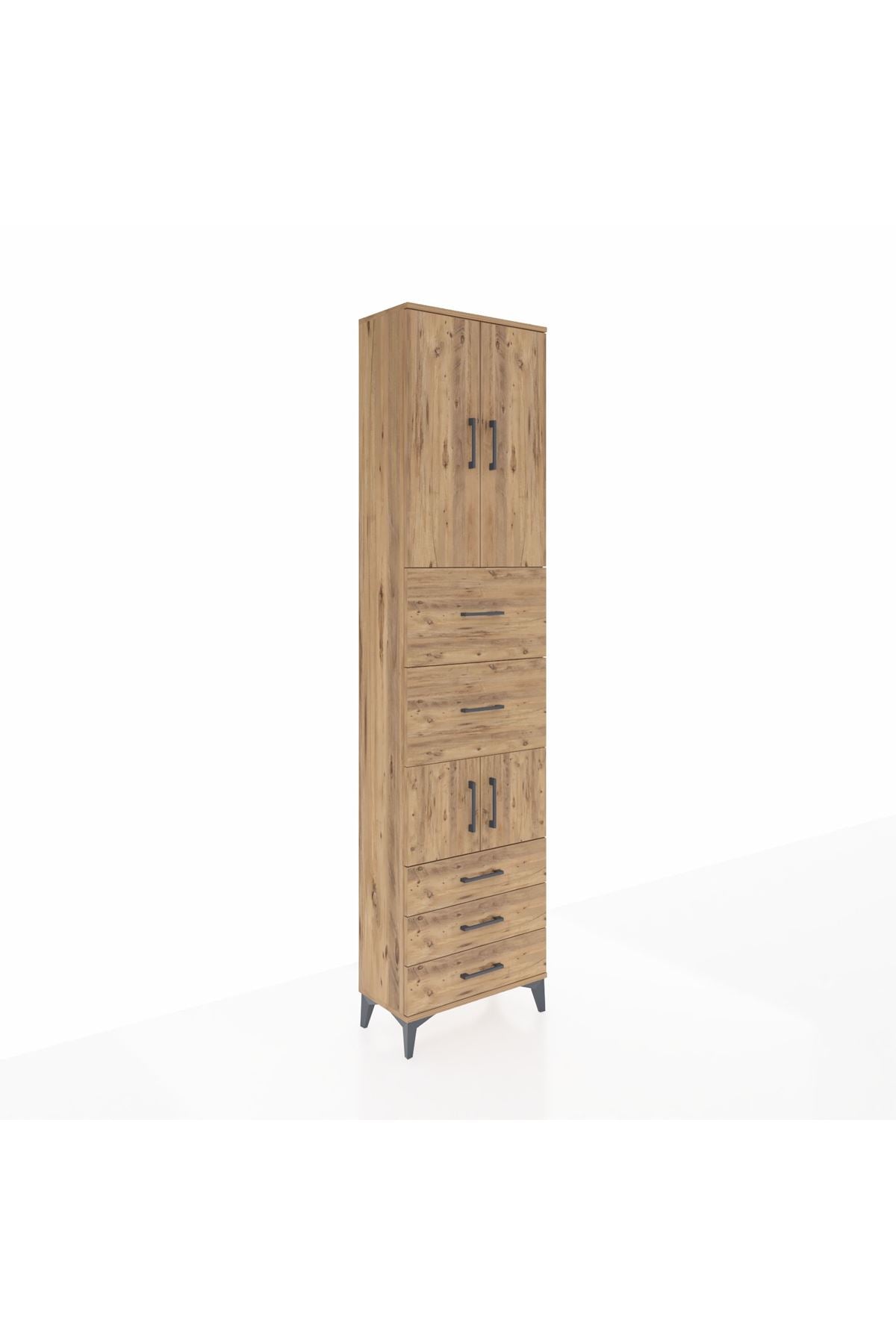 Arges Dolap 4 Raflı 5 Çekmeceli 4 Kapaklı 60x30x243 Çam-Çam