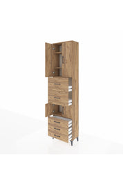 Arges Dolap 4 Raflı 5 Çekmeceli 4 Kapaklı 60x30x243 Çam-Çam