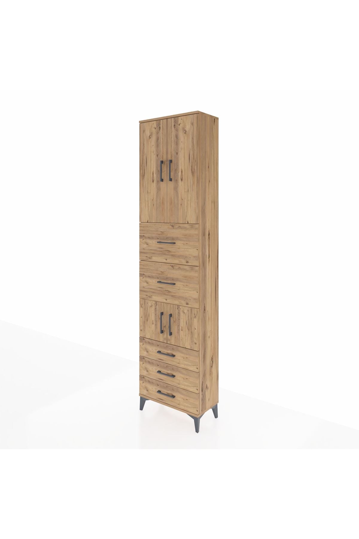 Arges Dolap 4 Raflı 5 Çekmeceli 4 Kapaklı 60x30x243 Çam-Çam