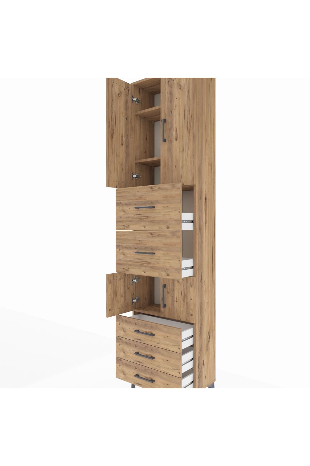 Arges Dolap 4 Raflı 5 Çekmeceli 4 Kapaklı 60x30x243 Çam-Çam