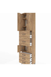 Arges Dolap 4 Raflı 5 Çekmeceli 4 Kapaklı 60x30x243 Çam-Çam