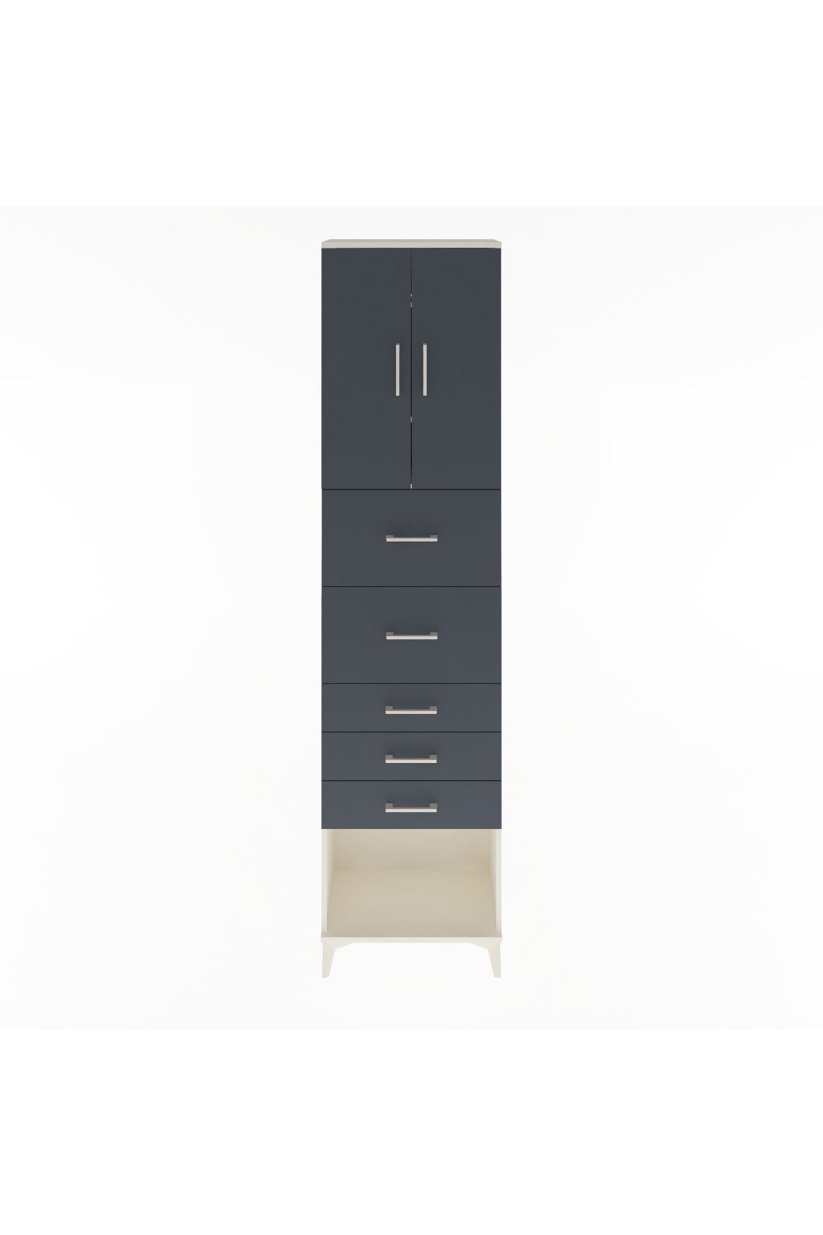 Arges Dolap 3 Raflı 5 Çekmeceli 2 Kapaklı 60x30x243 Aytaşı-Antrasit