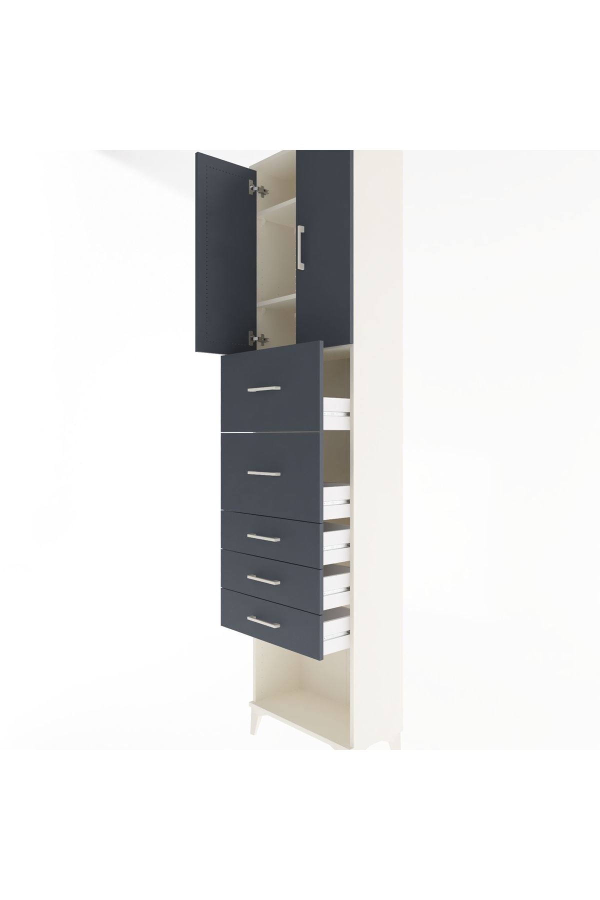 Arges Dolap 3 Raflı 5 Çekmeceli 2 Kapaklı 60x30x243 Aytaşı-Antrasit