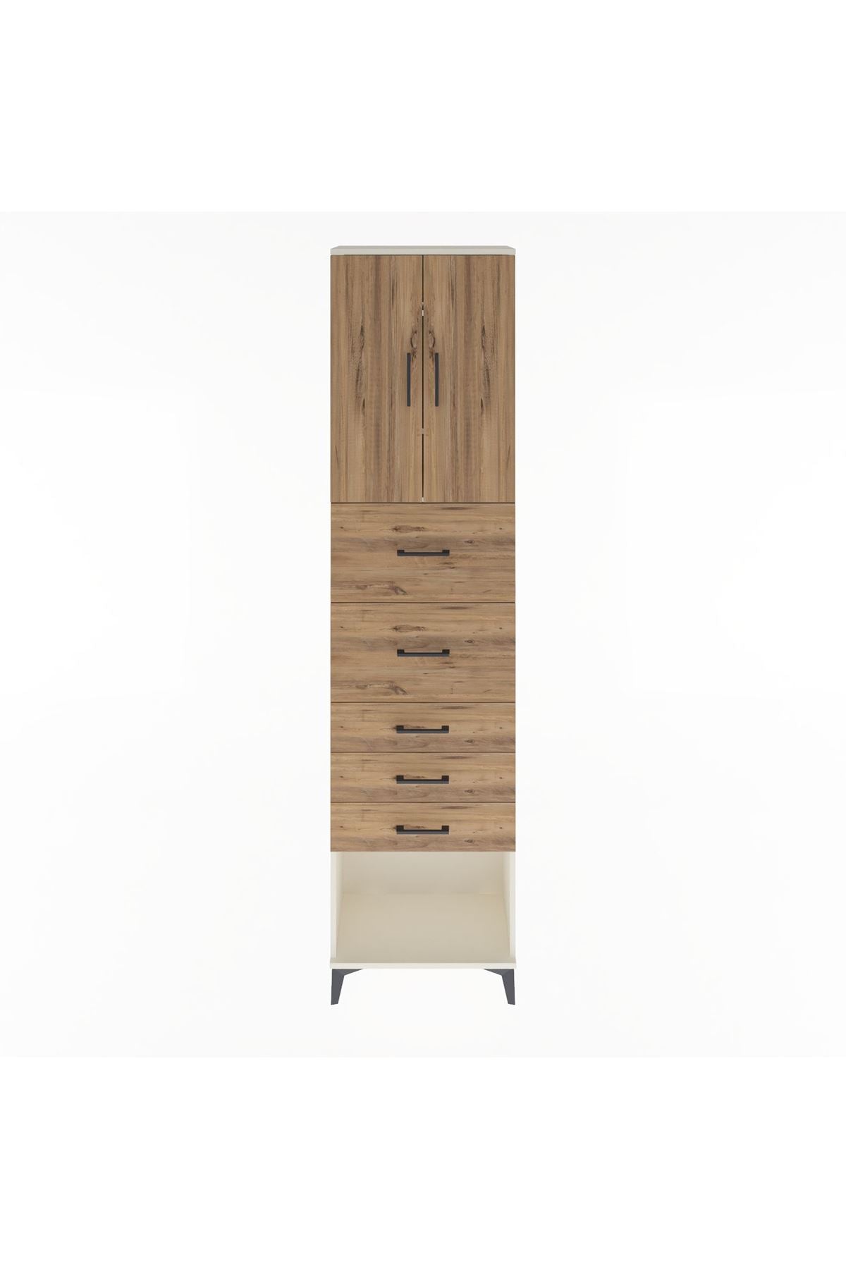 Arges Dolap 3 Raflı 5 Çekmeceli 2 Kapaklı 60x30x243 Aytaşı-Çam