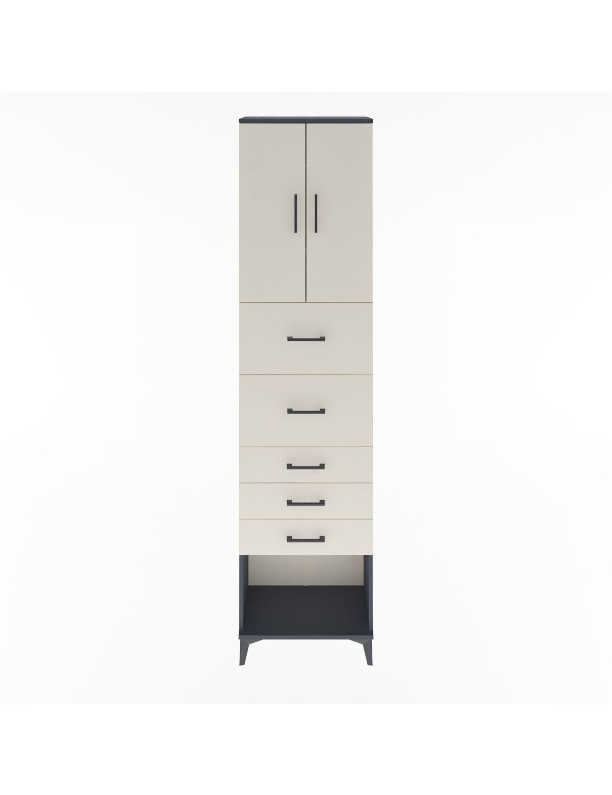 Arges Dolap 3 Raflı 5 Çekmeceli 2 Kapaklı 60x30x243 Antrasit-Aytaşı