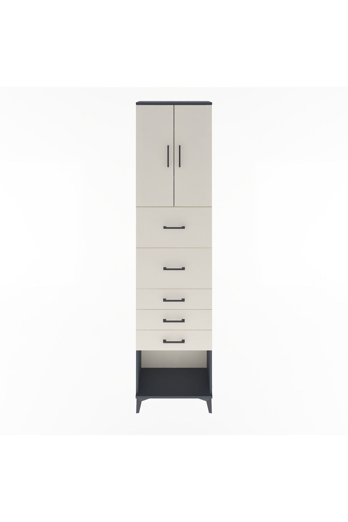 Arges Dolap 3 Raflı 5 Çekmeceli 2 Kapaklı 60x30x243 Antrasit-Aytaşı