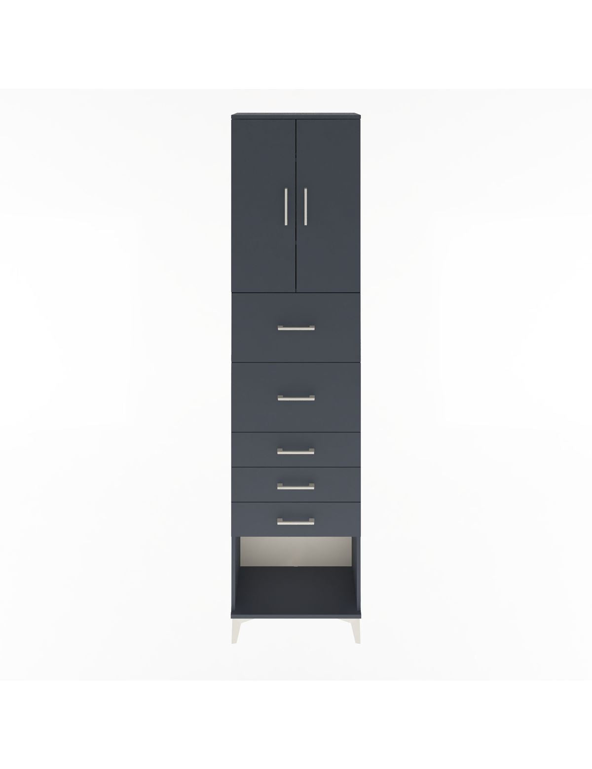 Arges Dolap 3 Raflı 5 Çekmeceli 2 Kapaklı 60x30x243 Antrasit-Antrasit