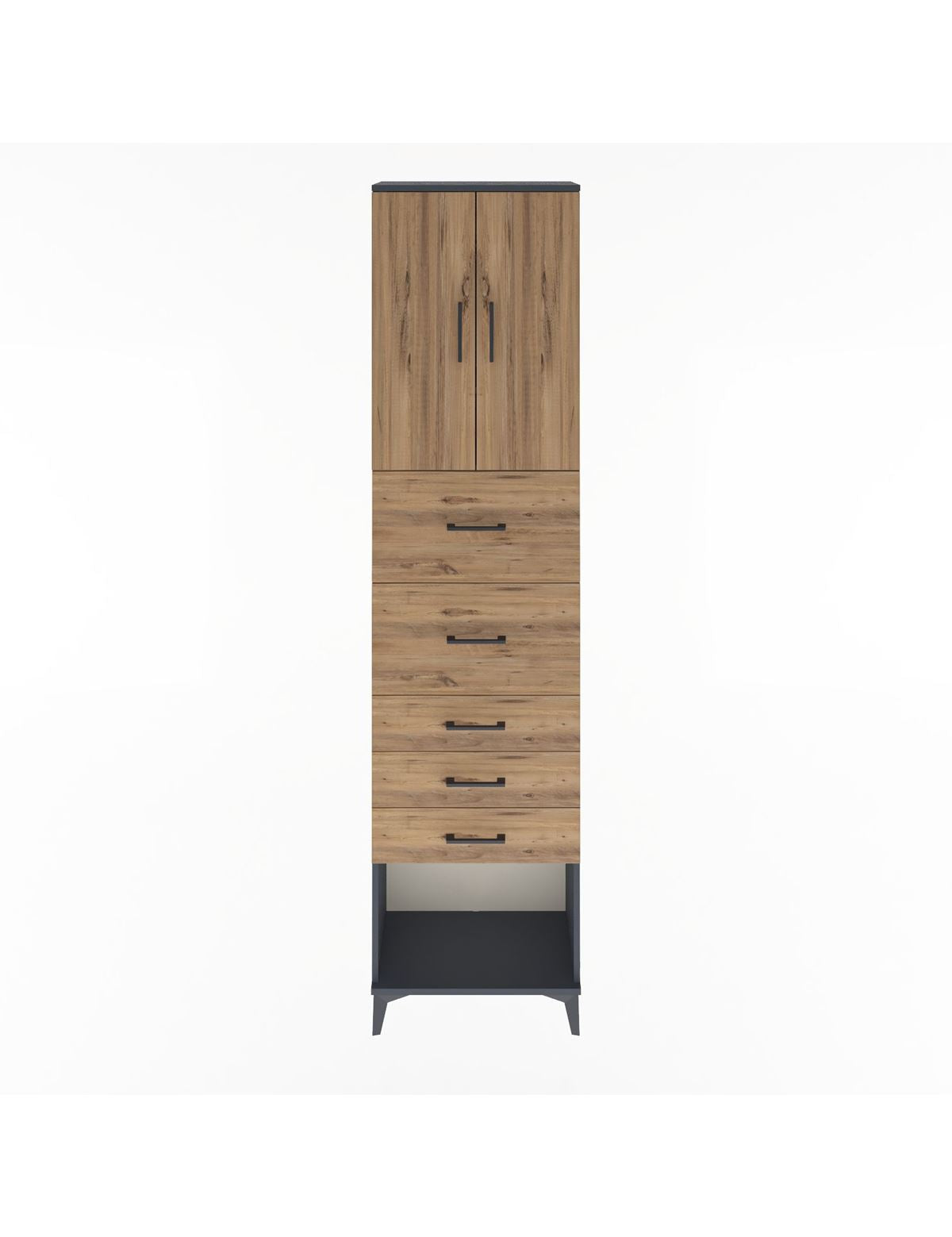 Arges Dolap 3 Raflı 5 Çekmeceli 2 Kapaklı 60x30x243 Antrasit-Çam