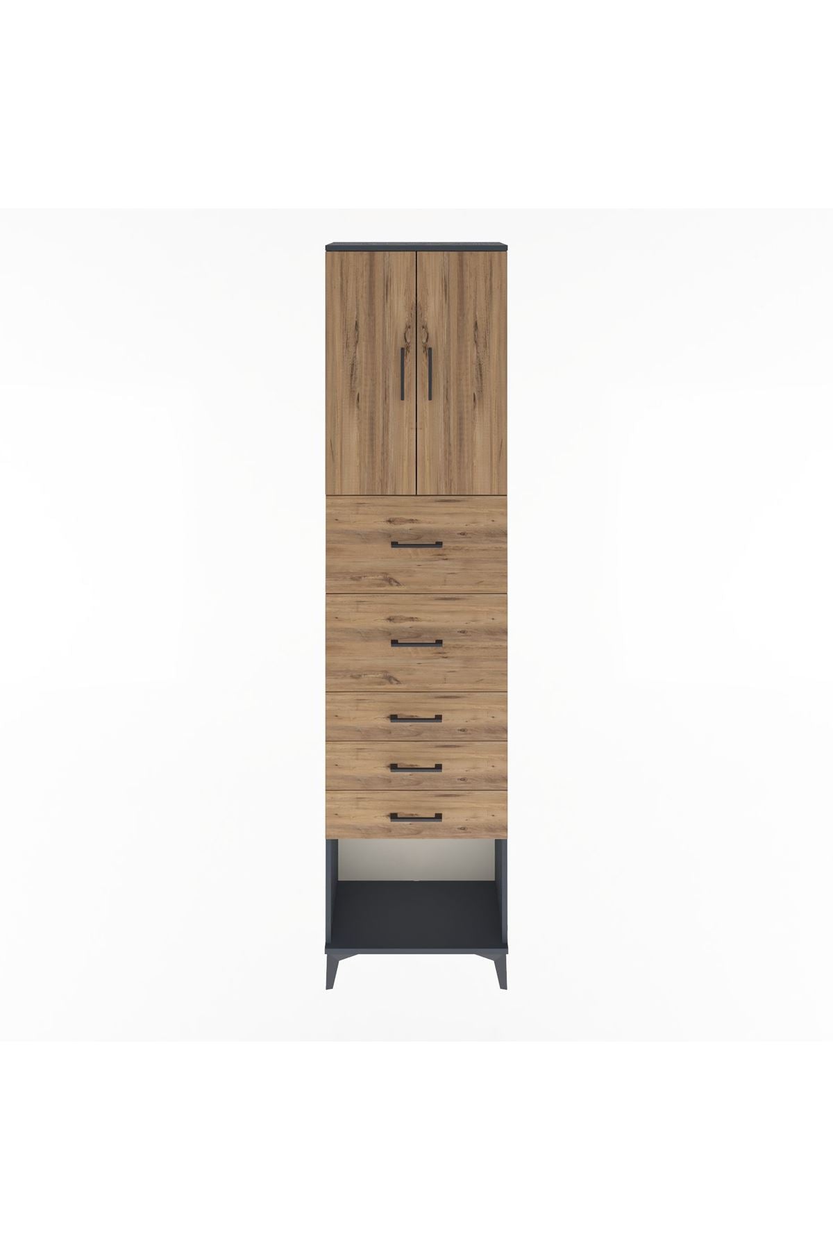 Arges Dolap 3 Raflı 5 Çekmeceli 2 Kapaklı 60x30x243 Antrasit-Çam