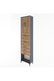 Arges Dolap 3 Raflı 5 Çekmeceli 2 Kapaklı 60x30x243 Antrasit-Çam