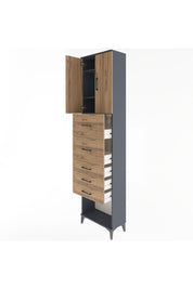 Arges Dolap 3 Raflı 5 Çekmeceli 2 Kapaklı 60x30x243 Antrasit-Çam