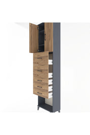 Arges Dolap 3 Raflı 5 Çekmeceli 2 Kapaklı 60x30x243 Antrasit-Çam