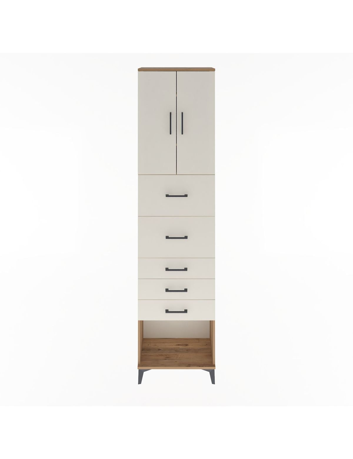 Arges Dolap 3 Raflı 5 Çekmeceli 2 Kapaklı 60x30x243 Çam-Aytaşı