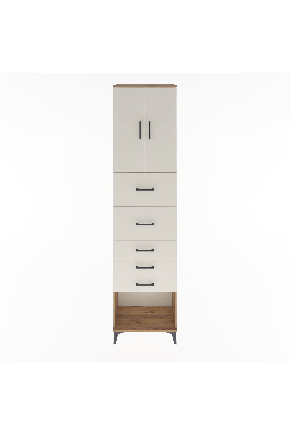 Arges Dolap 3 Raflı 5 Çekmeceli 2 Kapaklı 60x30x243 Çam-Aytaşı