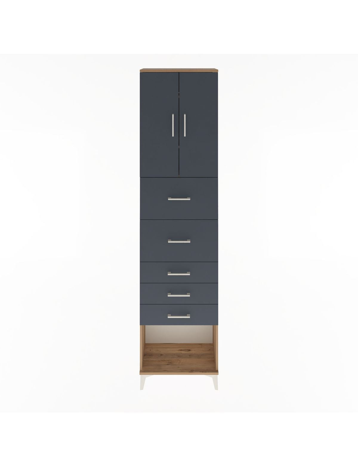 Arges Dolap 3 Raflı 5 Çekmeceli 2 Kapaklı 60x30x243 Çam-Antrasit