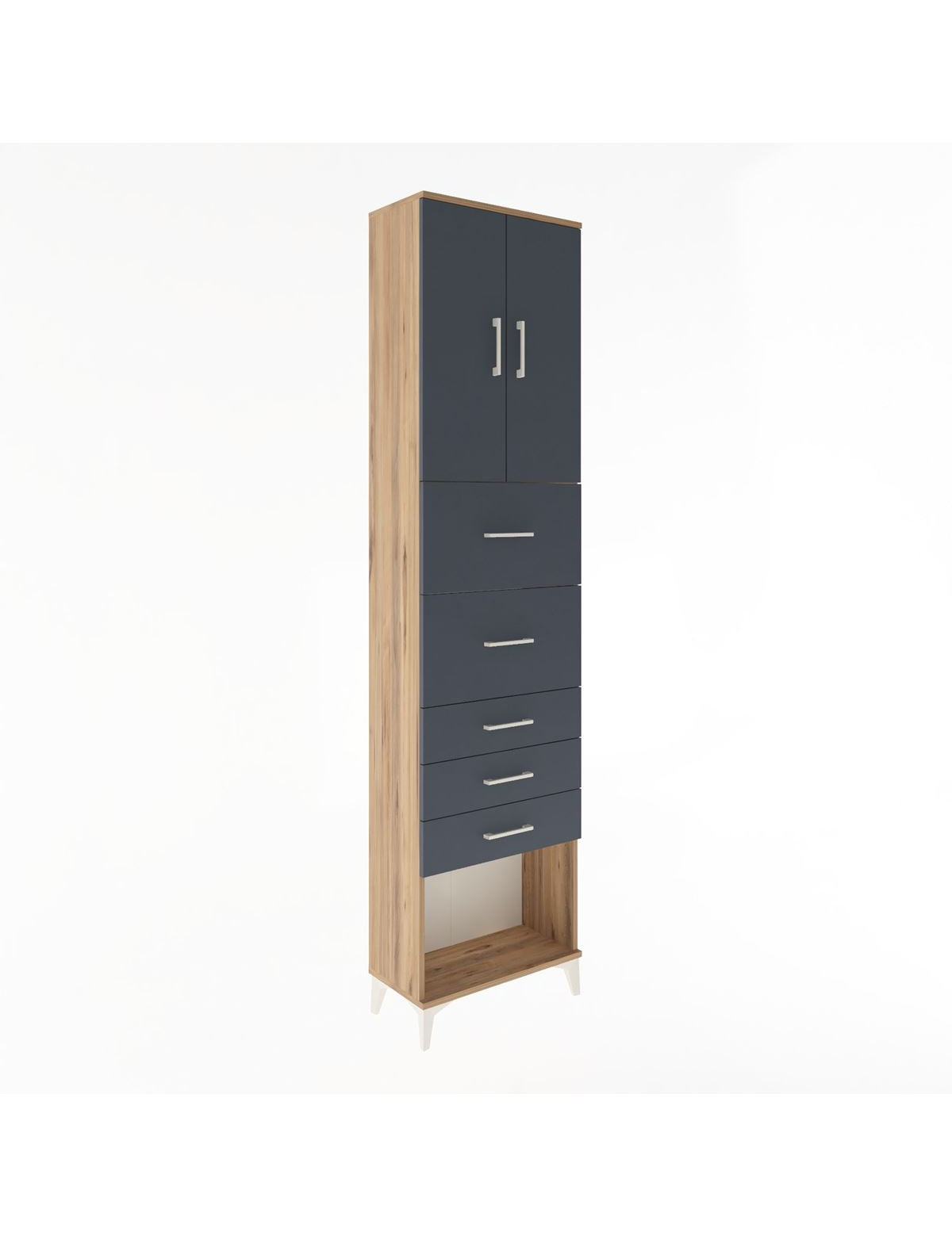 Arges Dolap 3 Raflı 5 Çekmeceli 2 Kapaklı 60x30x243 Çam-Antrasit