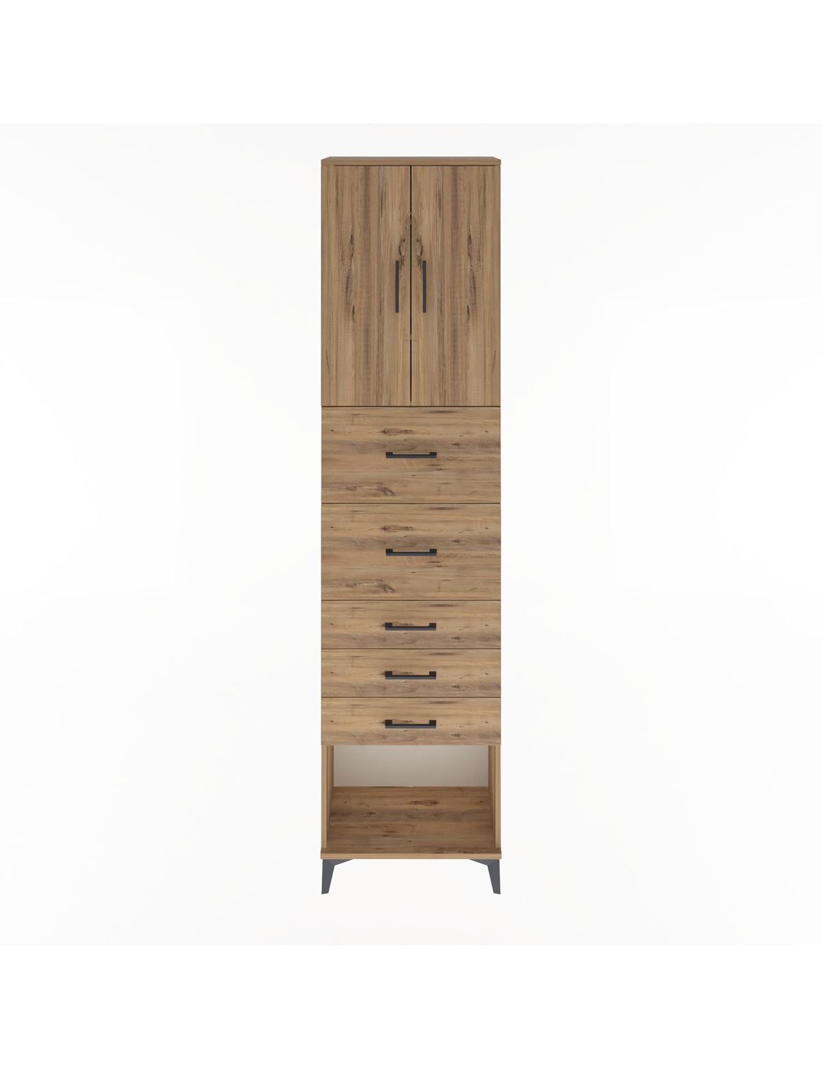 Arges Dolap 3 Raflı 5 Çekmeceli 2 Kapaklı 60x30x243 Çam-Çam