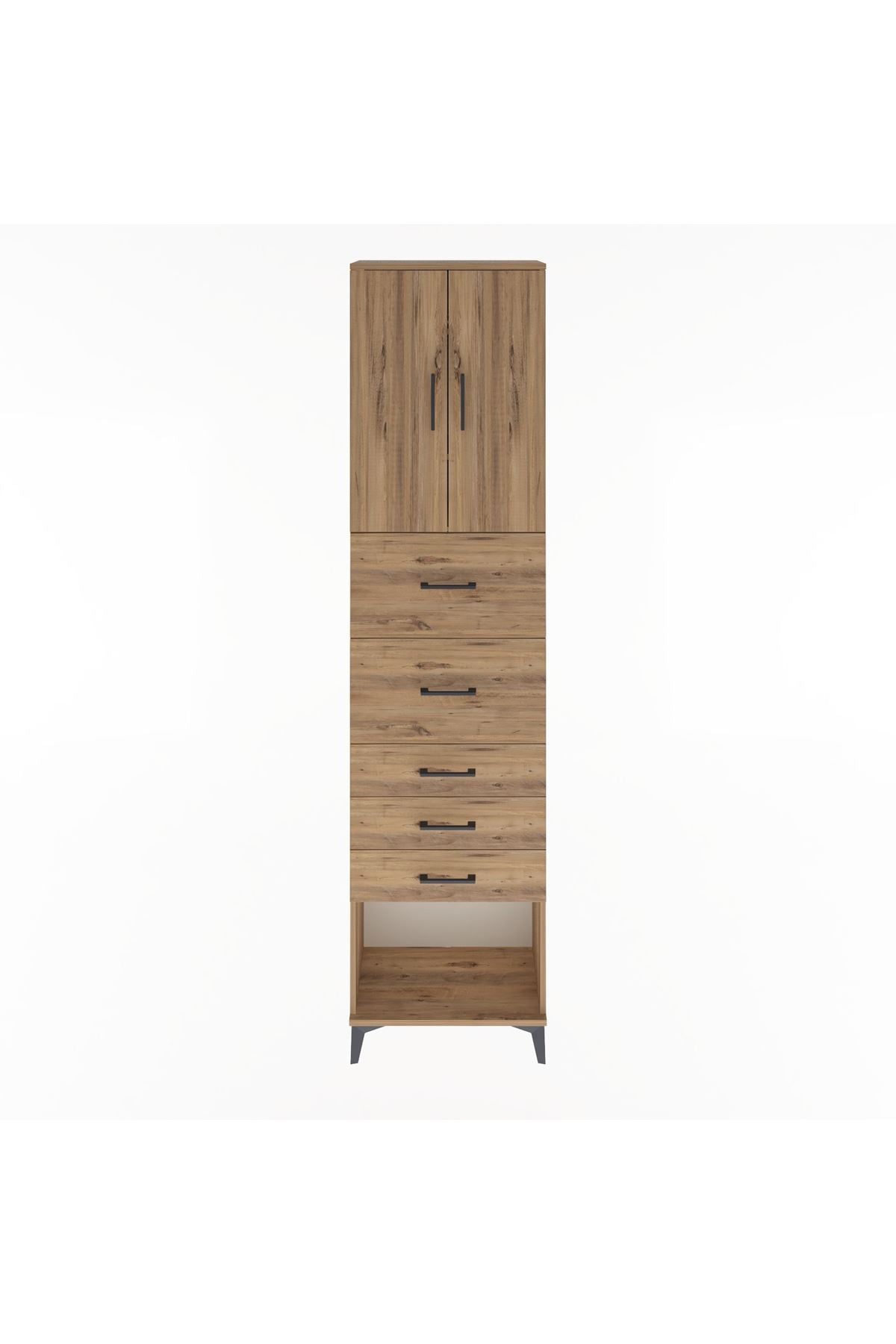 Arges Dolap 3 Raflı 5 Çekmeceli 2 Kapaklı 60x30x243 Çam-Çam