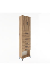 Arges Dolap 3 Raflı 5 Çekmeceli 2 Kapaklı 60x30x243 Çam-Çam