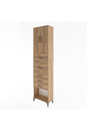 Arges Dolap 3 Raflı 5 Çekmeceli 2 Kapaklı 60x30x243 Çam-Çam