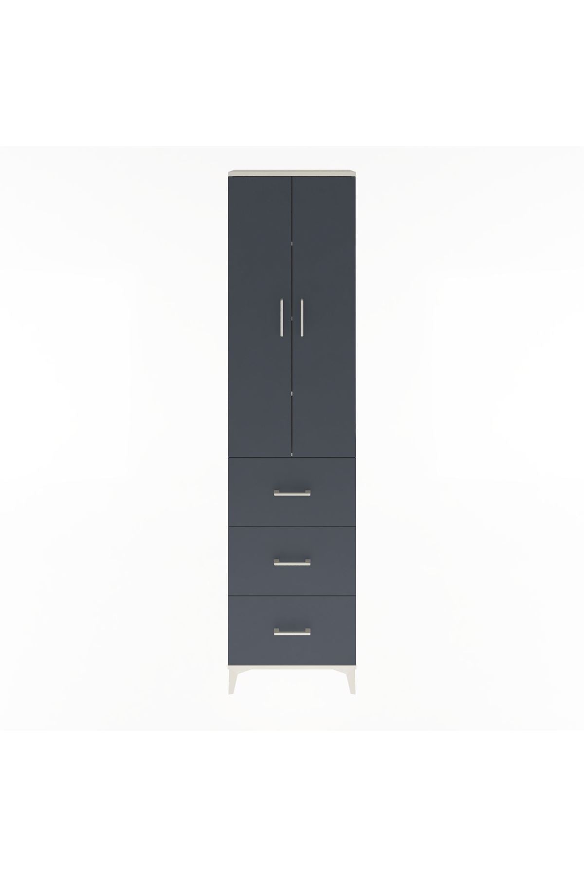 Arges Dolap 4 Raflı 3 Çekmeceli 2 Kapaklı 60x30x243 Aytaşı-Antrasit