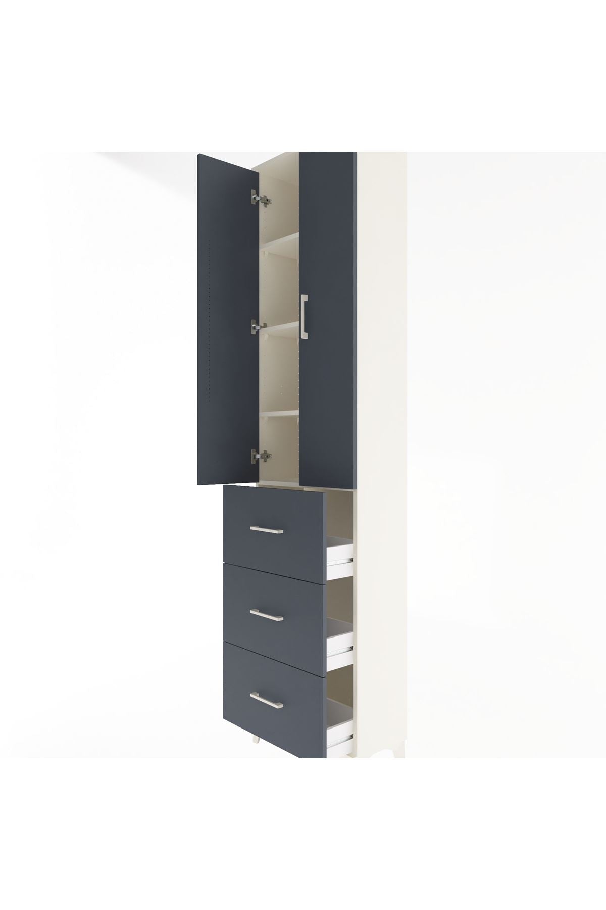 Arges Dolap 4 Raflı 3 Çekmeceli 2 Kapaklı 60x30x243 Aytaşı-Antrasit