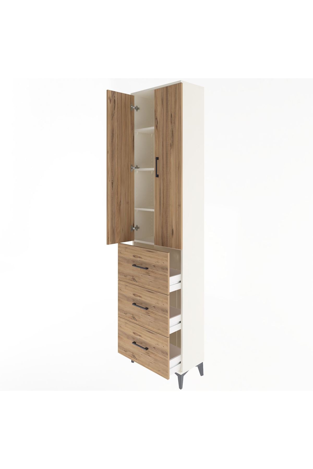 Arges Dolap 4 Raflı 3 Çekmeceli 2 Kapaklı 60x30x243 Aytaşı-Çam