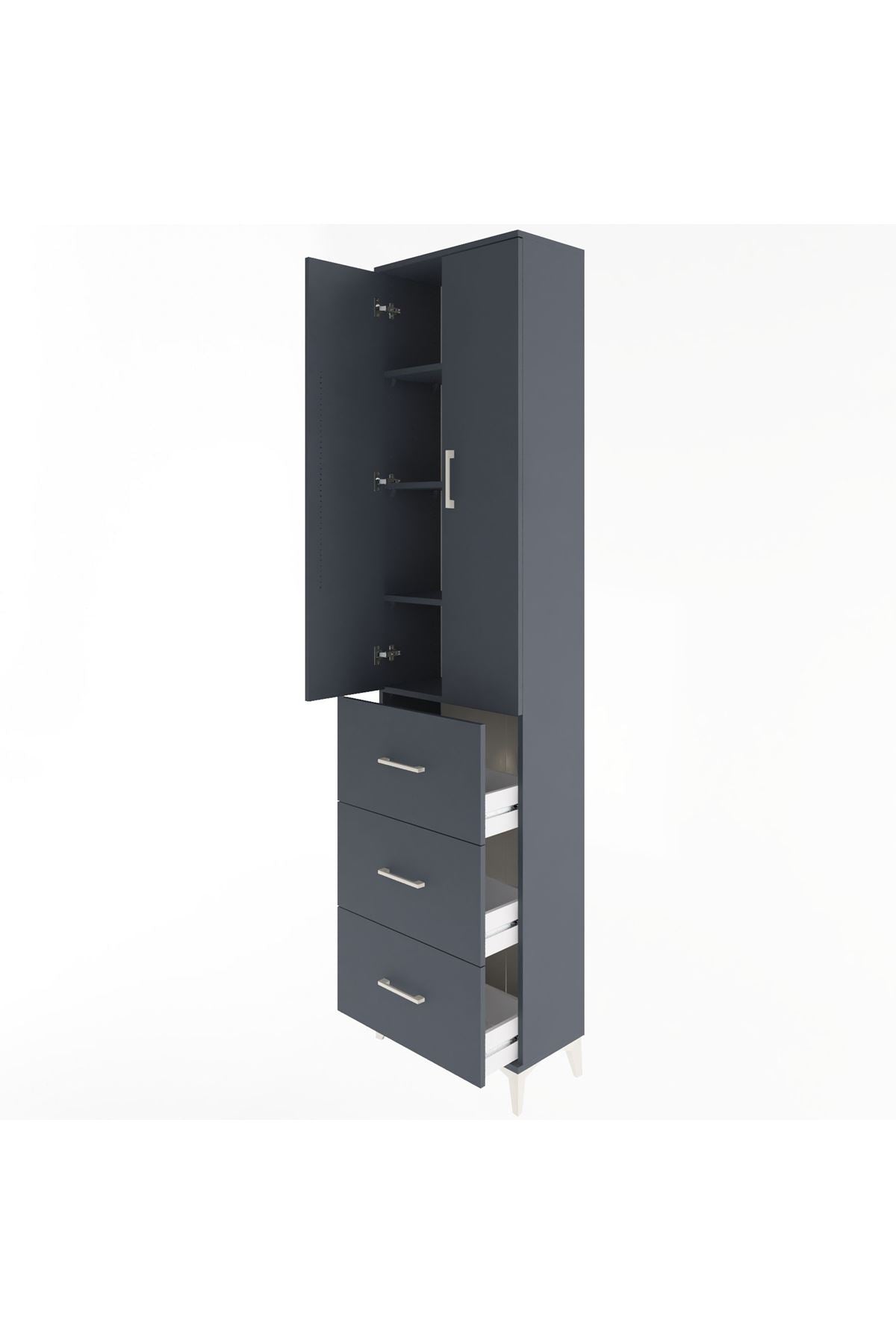 Arges Dolap 4 Raflı 3 Çekmeceli 2 Kapaklı 60x30x243 Antrasit-Antrasit