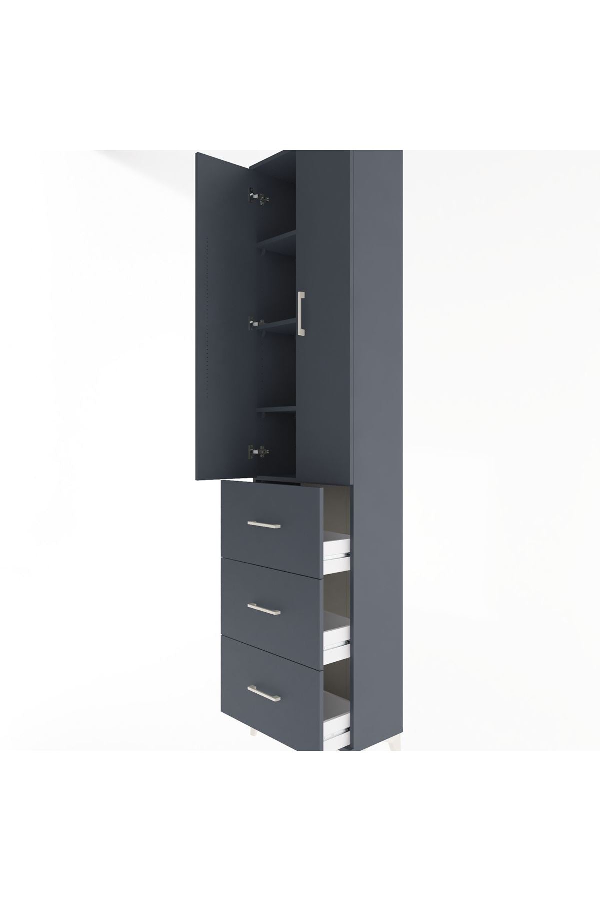 Arges Dolap 4 Raflı 3 Çekmeceli 2 Kapaklı 60x30x243 Antrasit-Antrasit