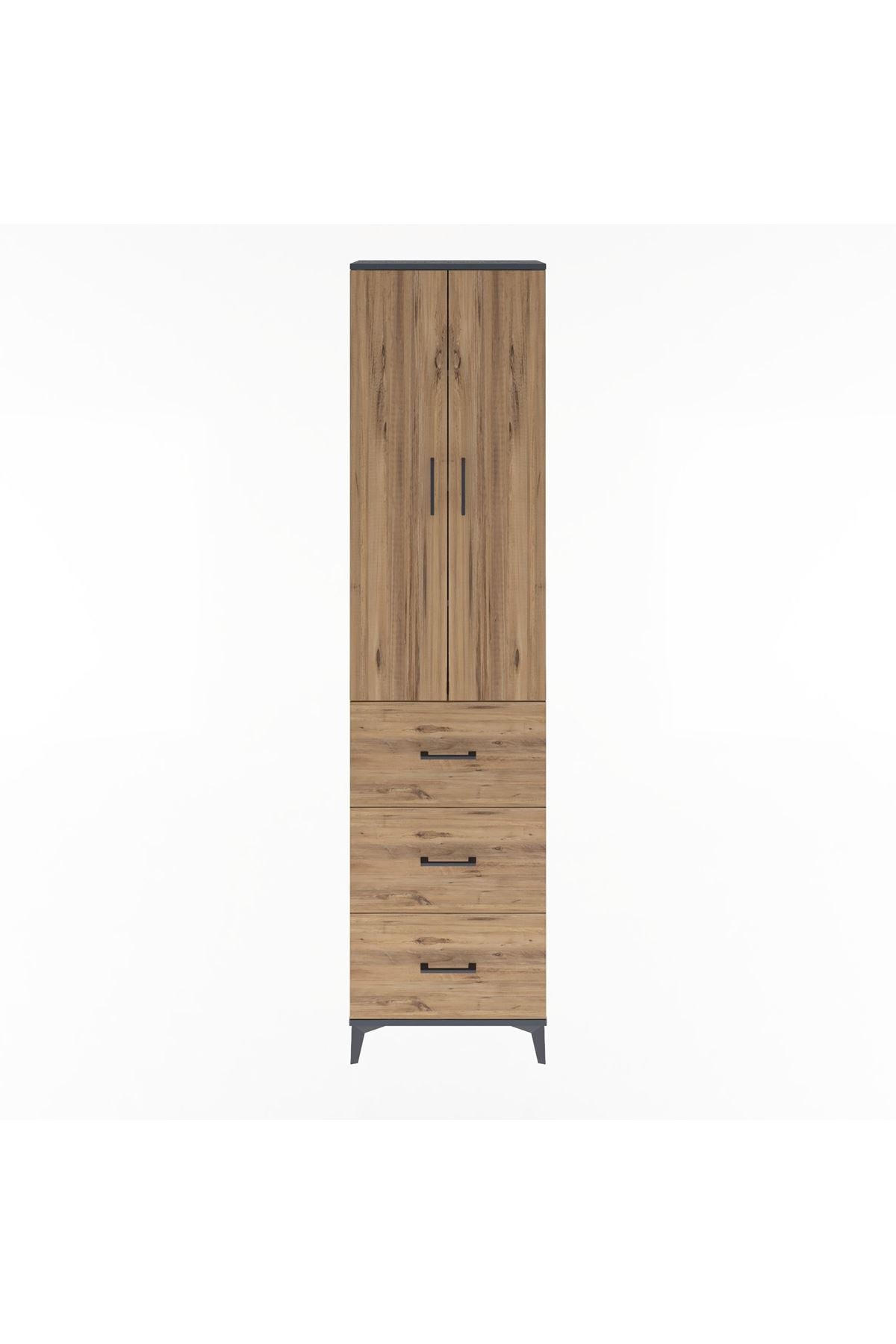 Arges Dolap 4 Raflı 3 Çekmeceli 2 Kapaklı 60x30x243 Antrasit-Çam