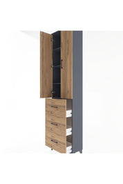 Arges Dolap 4 Raflı 3 Çekmeceli 2 Kapaklı 60x30x243 Antrasit-Çam