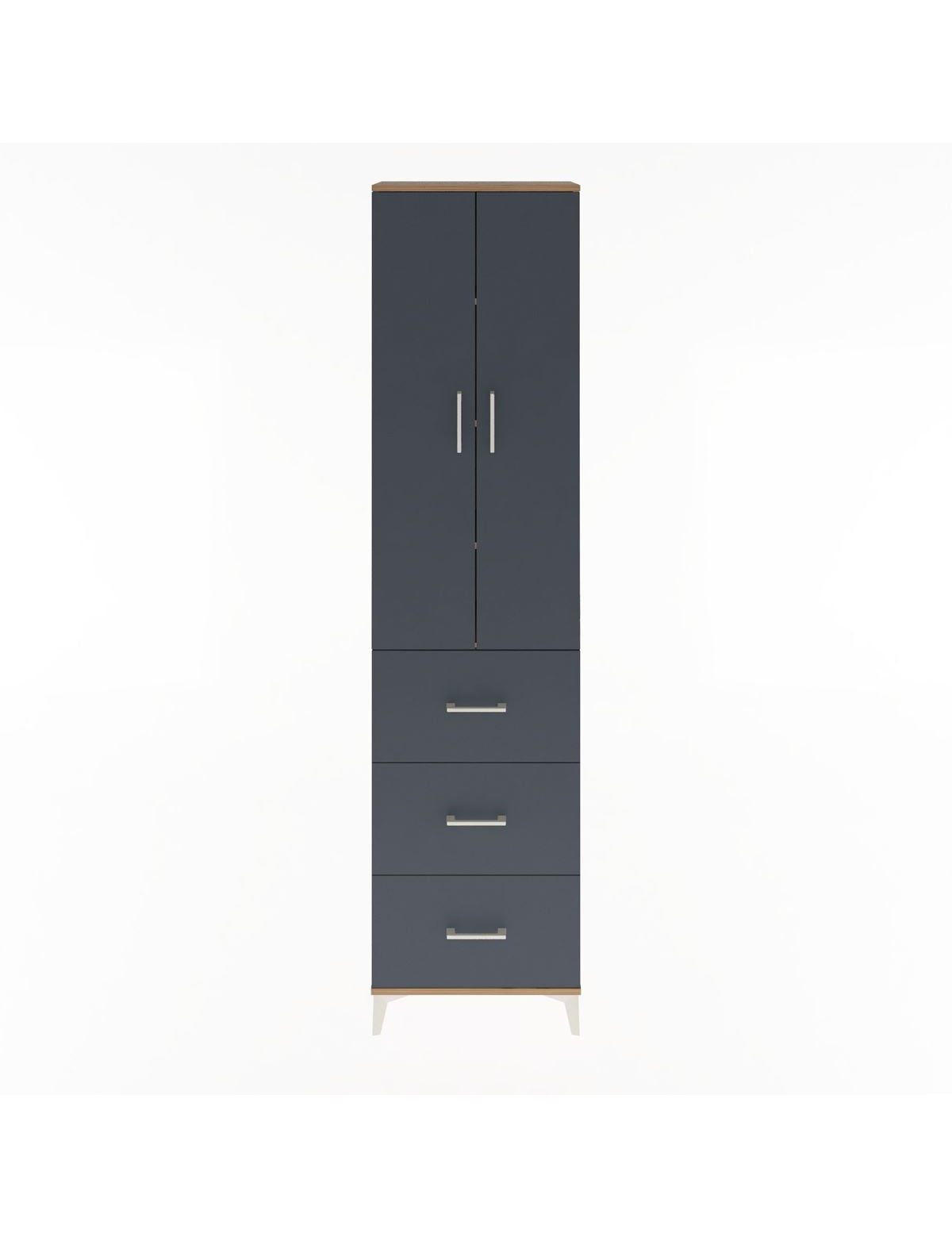 Arges Dolap 4 Raflı 3 Çekmeceli 2 Kapaklı 60x30x243 Çam-Antrasit